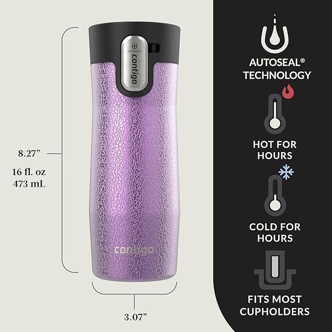 Contigo® AUTOSEAL® West Loop Vacuum-Insulated Stainless Steel Travel Mug with Easy-Clean Lid, 16 oz, 2-Pack, Crystal Pansy; Crystal Juniper