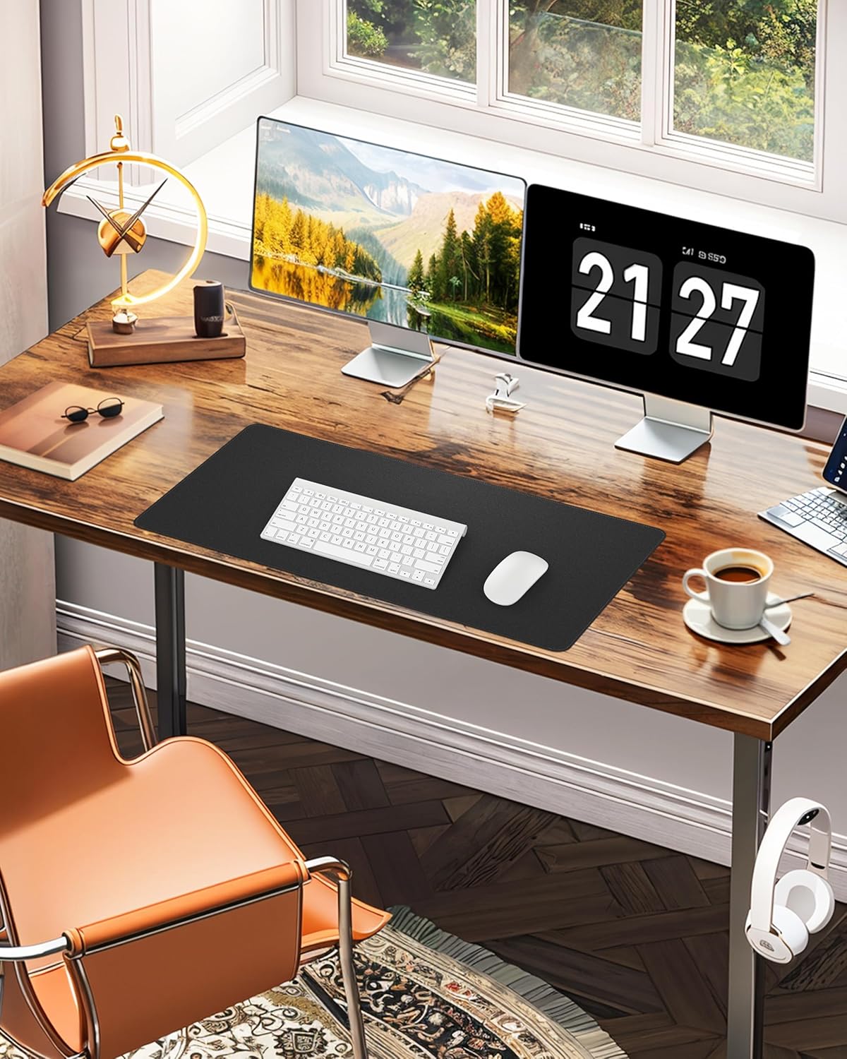 Leather Desk Pad Protector,Office Desk Mat,Large Mouse Pad, Non-Slip PU Leather Desk Blotter,Desk Pad,Waterproof Desk Writing Pad for Office and Home (Black,31.5" x 15.7")