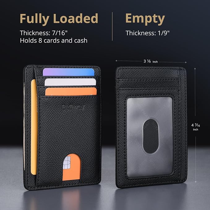 Buffway Slim Minimalist Front Pocket RFID Blocking Leather Wallets