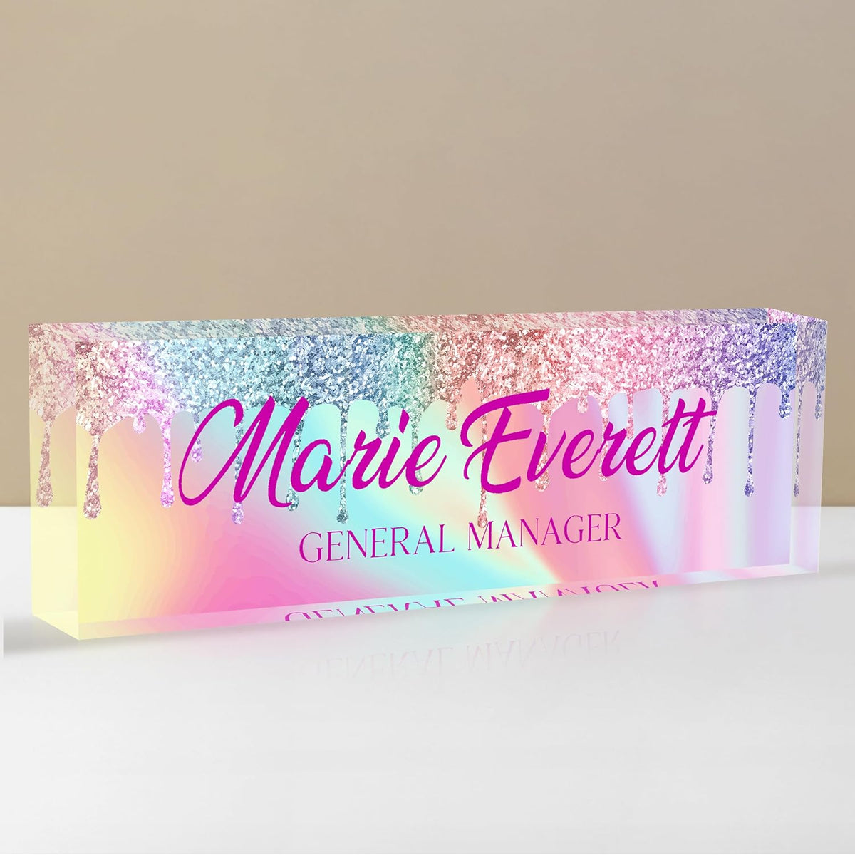 Personalized Name Plate for Desk, Custom Desk Name Plate, Acrylic Name Plate Office Desk Accessories, Personalized Office Gifts for Coworkers Teachers, Employee Appreciation Gifts (B-Colored Crystal)