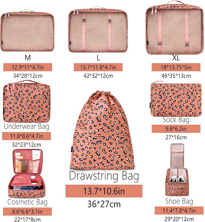 BAGAIL 8 Set Packing Cubes Luggage Packing Organizers
