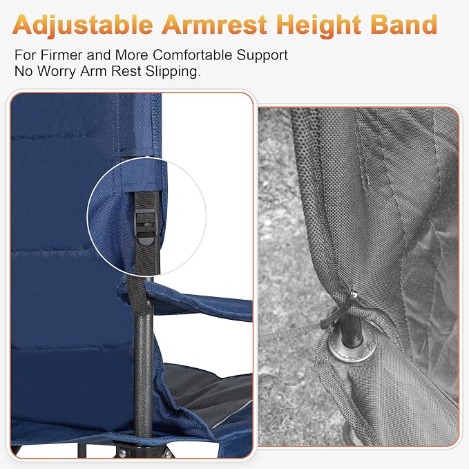 Romswi Oversized Camping Chairs, Heavy Duty Support 500 LBS, Padded Back & Arm