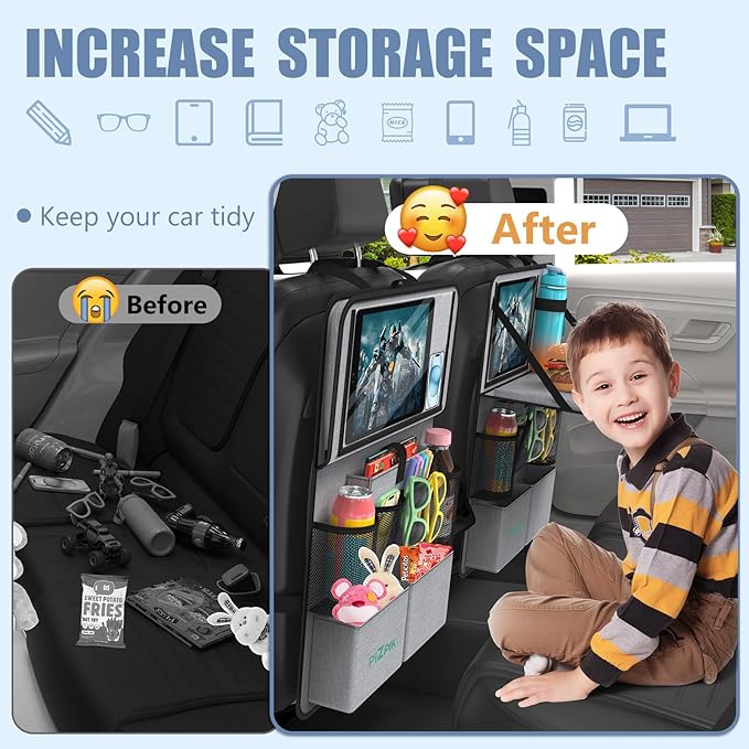 Car Backseat Organizer with Tablet Holder, 11 Storage Pockets with Foldable