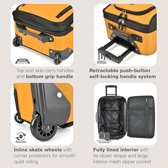 U.S. Traveler Rio Fabric Expandable Carry-on Luggage, Rolling Suitcase