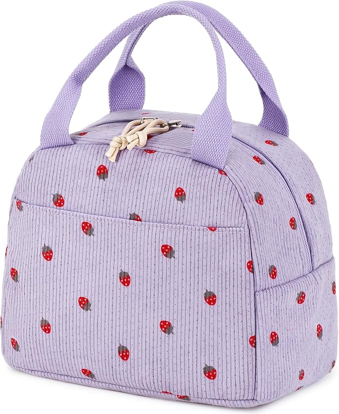 Bluboon Lunch Bag for Women Men Cute Corduroy Lunch Tote Bags Reusable
