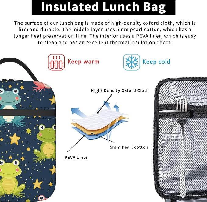 Frog Insulated Lunch Box for Women Men Frog Lunch Bag for Travel, or Fishing