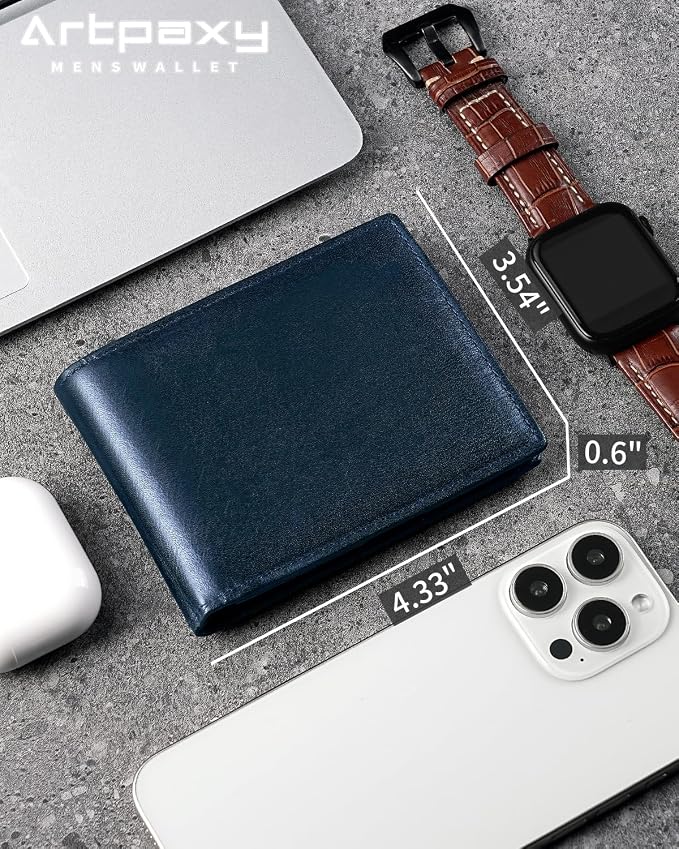Mens Wallet Bifold Genuine Leather RFID Blocking Wallet