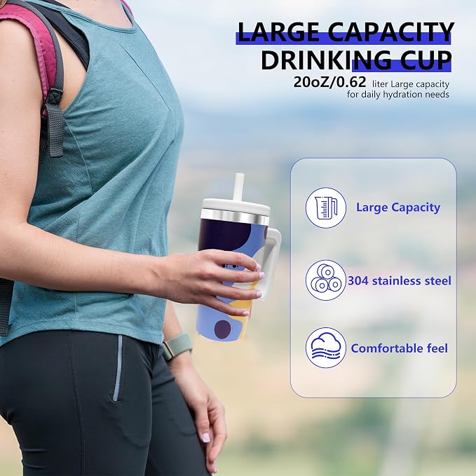2PCS 20-OZ Insulated Water Bottle,Insulated Stainless Steel Tumbler,Reusable Cold Drink Thermos,BPA-Free, Double-Wall Stainless Steel Water Bottle (Blue-Hoo rays, 20, Fluid Ounces)