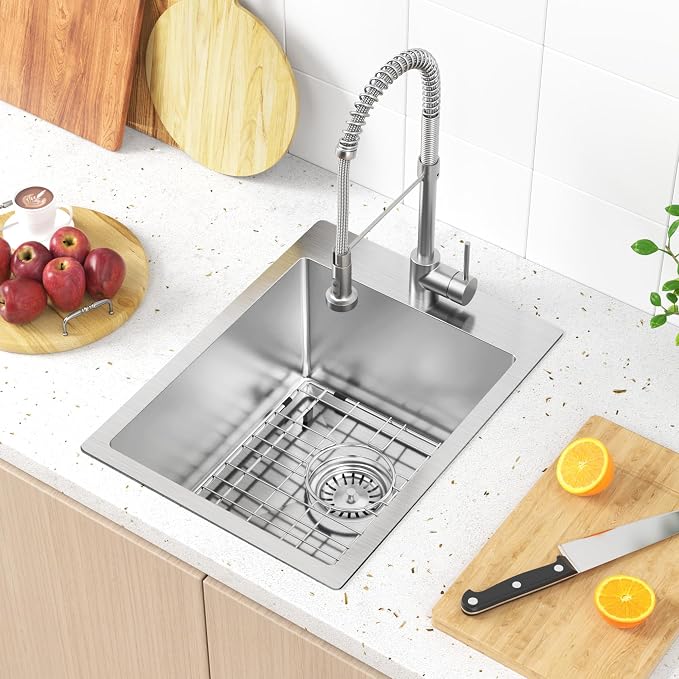 15x20 inch Drop in Bar Sink, 15 inch Small Kitchen Sink 18 Gauge Single Bowl