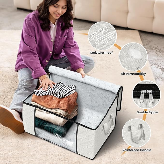 Fab totes 6 Pack Clothes Storage, Foldable Thick Fabric Blanket Storage Bags