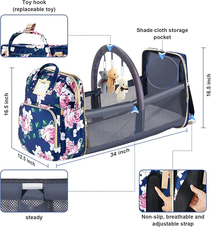 Diaper Bag Backpack with Changing Station, Foldable