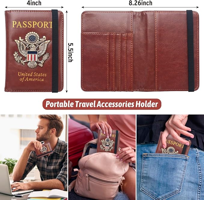 RFID Passport Holder Wallet for Women Men Travel, Leather US Passport Cover Case