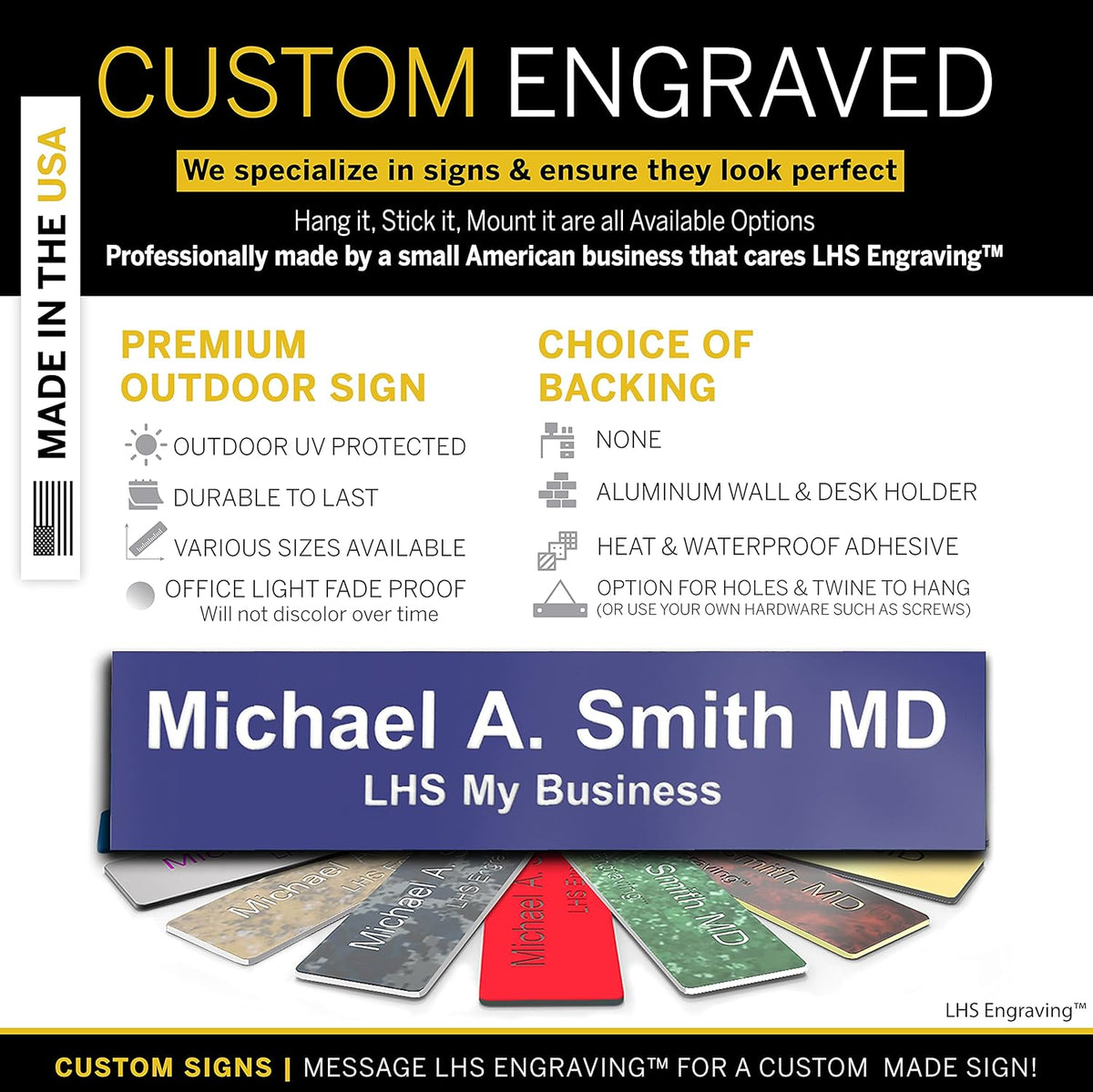 Engraved Name Plates for Door Sign Personalized Purple Plastic Plaque with White Letters - Made in USA 2x10 B13