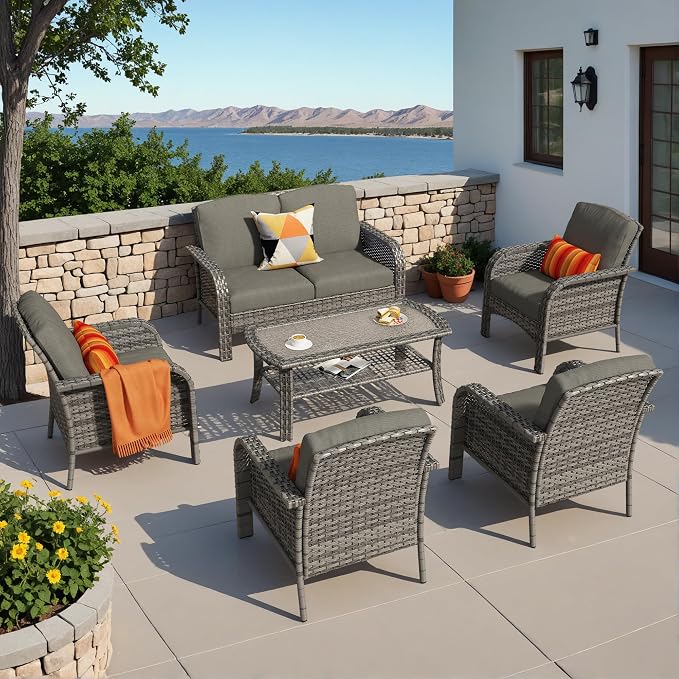 HOOOWOOO Patio Furniture Set, 6 Pieces Outdoor Conversation Set, All Weather
