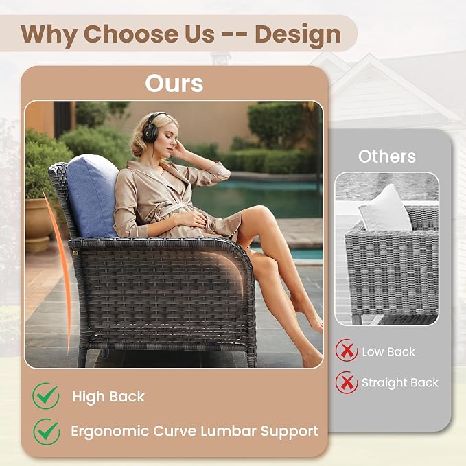 HOOOWOOO Patio Furniture Set, 4 Pieces Outdoor Conversation Set, All Weather