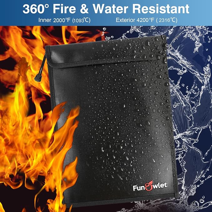 FunOwlet Fireproof Waterproof Document Bag, Fire and Water Resistant Safe