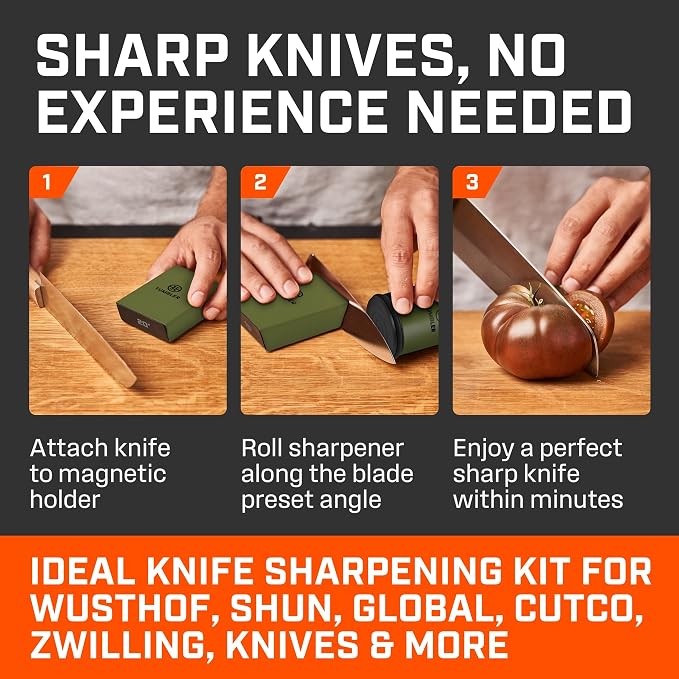 TUMBLER Pro Rolling Knife Sharpener™ - Knife Sharpening Made Easy - Ultimate Gift for Father's Day - Kit with Removable Disc System - 4-Layer Diamond Sharpening Disc & EdgeBoost Ceramic Disc (Green)