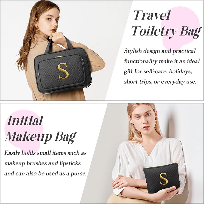 Gifts for Women, Initial Toiletry Makeup Bag Hanging Cosmetic Organizer