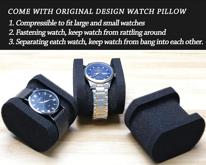 Hard Compact Watch Roll travel case, 2 Slots Portable holder and Organizer