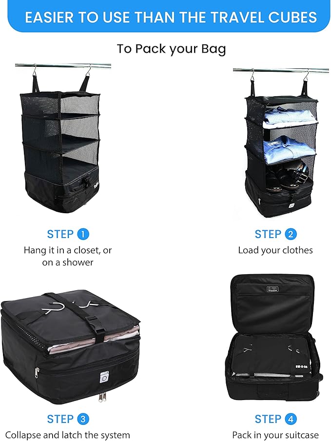 Grand Fusion Stow-N-Go Travel Luggage Organizer – Portable Hanging Travel
