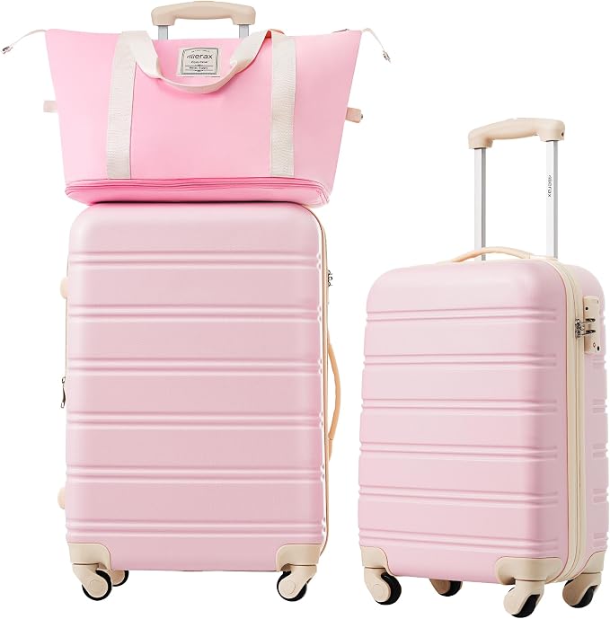 Merax Luggage sets of 2 Piece 20 24 IN Carry on Luggage Hard Case White Pink
