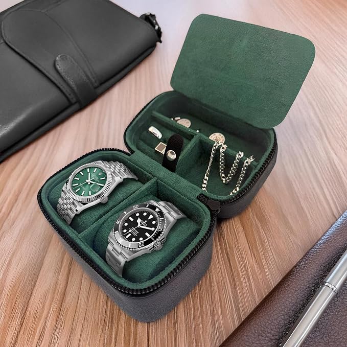 Galis Luxury Watch Case for Men High End Portable 2-Slot Watch Holder and Watch