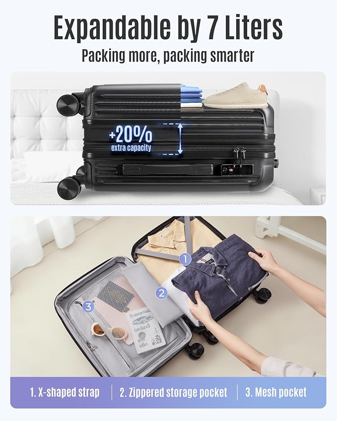 LIGHT FLIGHT Carry On Luggage 22x14x9 Airline Approved, Durable Hard Shell