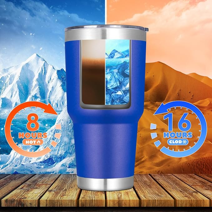 DOMICARE 30oz Tumbler Bulk with Lid and Straw, Double Wall Travel Coffee Mug, Insulated Vacuum Stainless Steel Tumblers, Powder Coated Tumbler Cup (Dark Blue, 8)