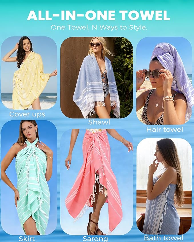 Antfuny 2 Packs Turkish Beach Towels Vacation Essentials Quick Dry Sand Free Oversized Bath Pool Swim Towel Extra Large XL Big Blanket Adult Travel Cruise Accessories Must Haves Clearance Stuff
