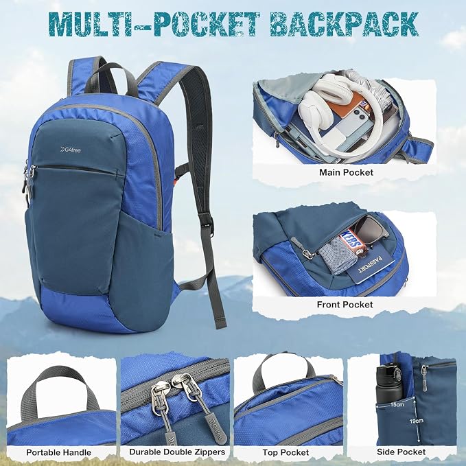 G4Free Packable Hiking Backpack 20L Lightweight Foldable Travel Daypack
