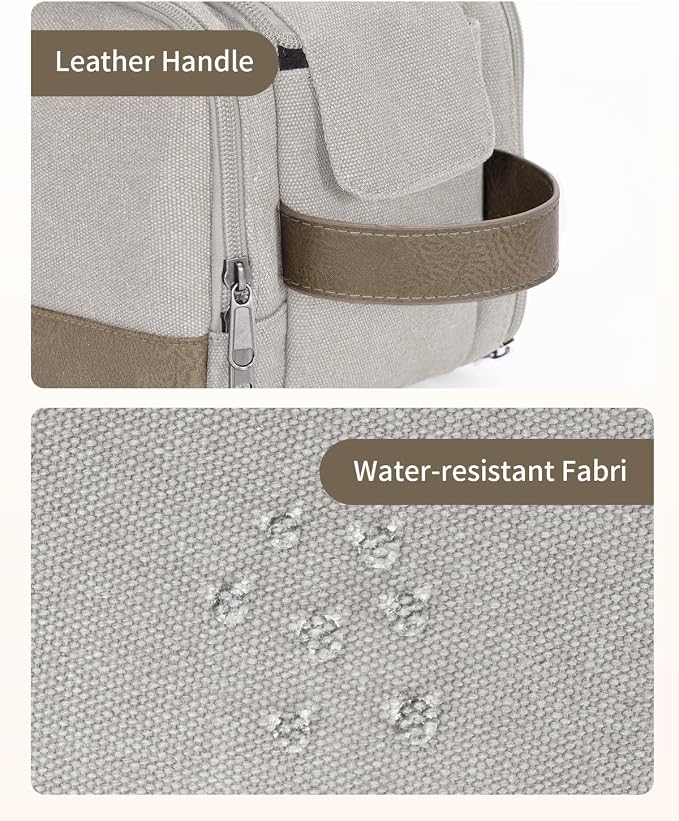 WANDF Toiletry Bag for Men Travel Toiletry Organizer Canvas and Leather Dopp