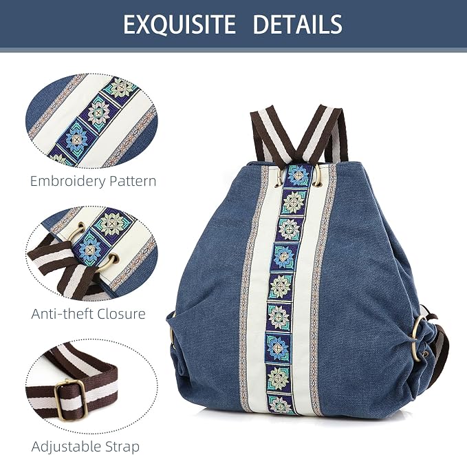 Goodhan Women Canvas Backpack Daypack Casual Shoulder Bag, Vintage Heavy-duty