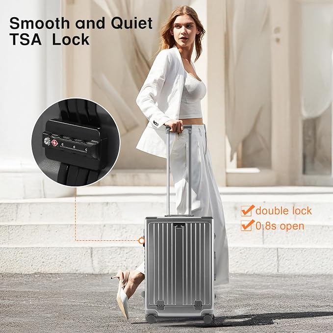 24 Inch Check-In Luggage Aluminum Frame Zipperless Luggage, Hard Shell Suitcase