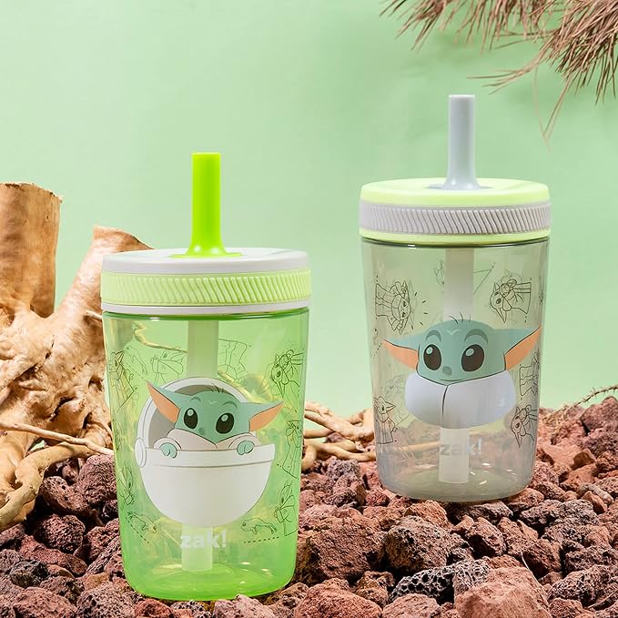 Zak Designs Star Wars The Mandalorian Kelso Toddler Cups For Travel or At Home, 15oz 2-Pack Durable Plastic Sippy Cups With Leak-Proof Design is Perfect For Kids (Baby Yoda, Grogu)