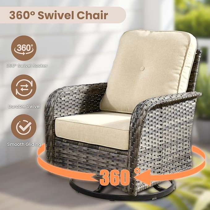 HOOOWOOO Patio Furniture Set, 5 Pieces Outdoor Conversation Set, All Weather