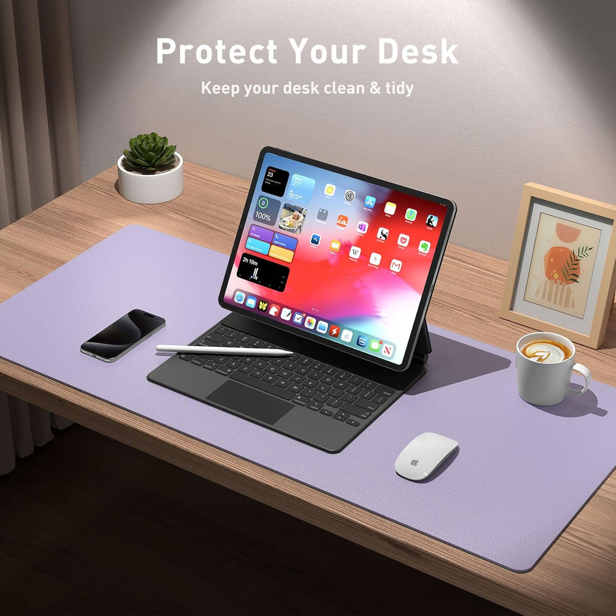 Aothia Leather Desk Pad - Protector and Blotter, Mouse Pad and Office Mat, Non-Slip PU Leather Laptop Desk Pad, Waterproof Writing Pad for Office and Home (36" x 17", Lavender)
