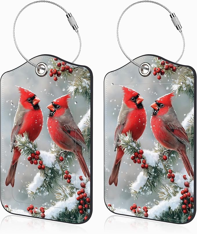 Red Cardinals on Snowy Branches Set of 2 Luggage Tags