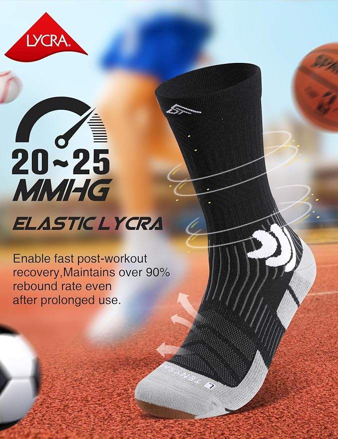 Men's Compression Running Socks: Coolmax Athletic Crew Socks Moisture Wicking