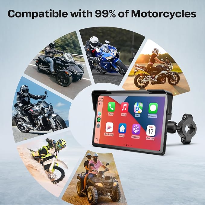 WonVon 7 Inch Wireless Motorcycle Carplay GPS Navigation System