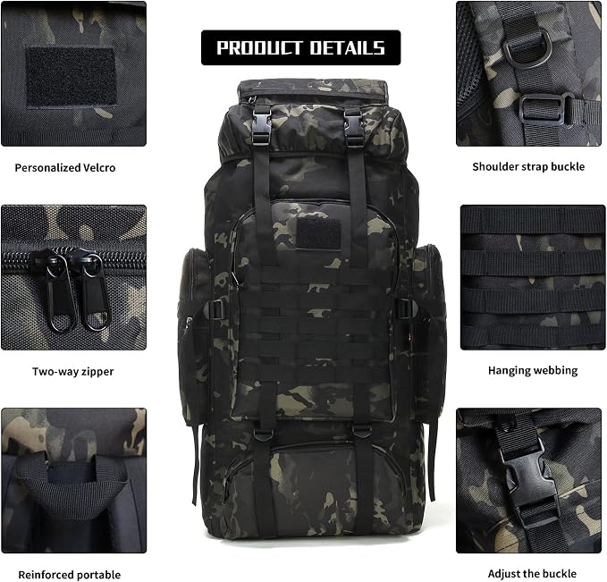 Hiking Backpack for Men 70L/100L Camping Backpack Military Rucksack Molle 3