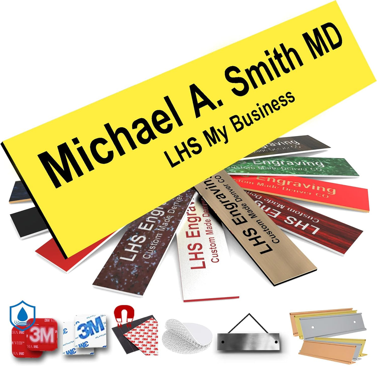 Door Name Plate Personalized for Office Yellow Plastic Name Plate Black Letters - Made in USA 2x8 B4