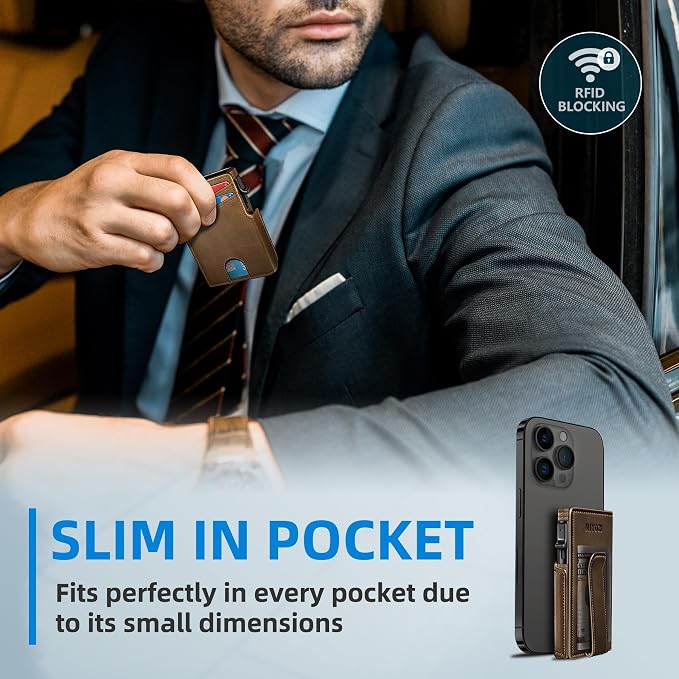 Men Wallet, with Money Clip Coins Pocket ID Window, Slim Front Pocket RFID
