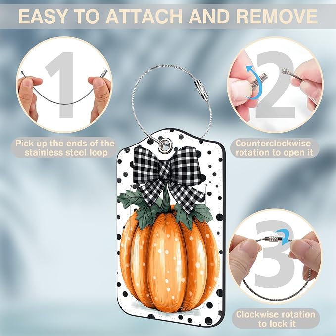 2 Pcs Pumpkin with Checkered Bow Luggage Tags