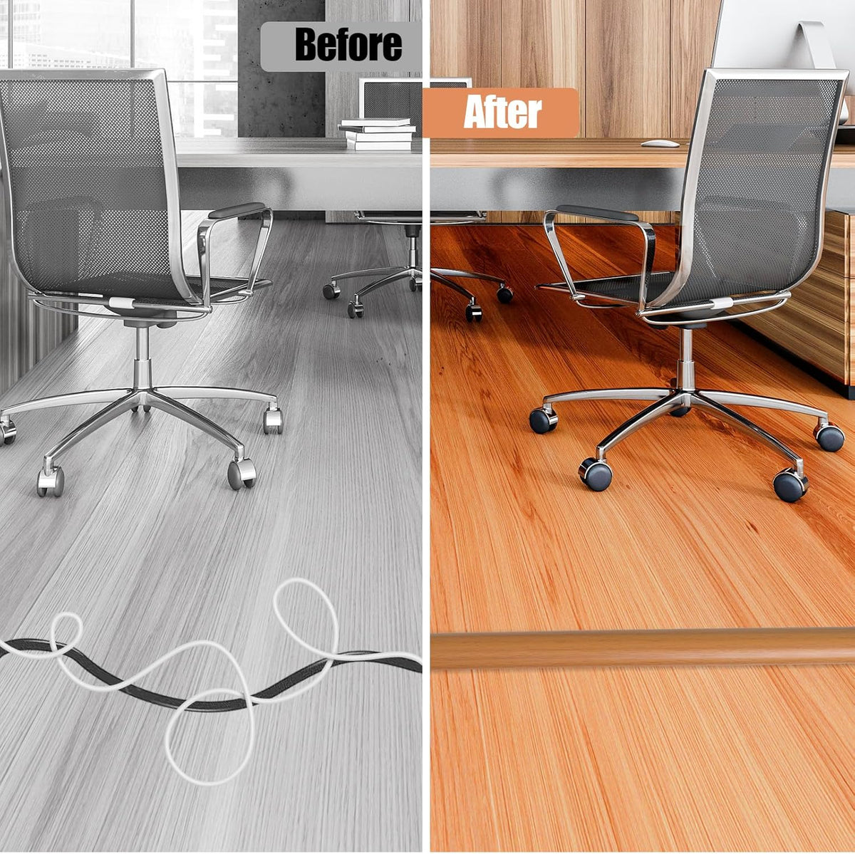 Floor Cord Cover Self Adhesive Cord Hider,20FT Cable Management, Extension Strip Protector for Wires, Prevent Cable Trips for Offices, Gyms, Exhibitions Cavity:0.51"(W) x 0.3"(H) Brown Wood