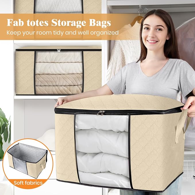 Fab totes 24 Gallons Clothes Storage, Foldable Thick Fabric Blanket Storage Bags