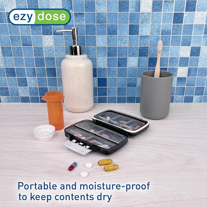 EZY DOSE Moisture-Proof Portable Pill Dispenser, Pocket Purse Organizer