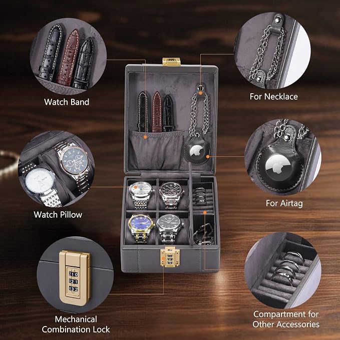 BISON DENIM Watch Box, 4 Watch Travel Case
