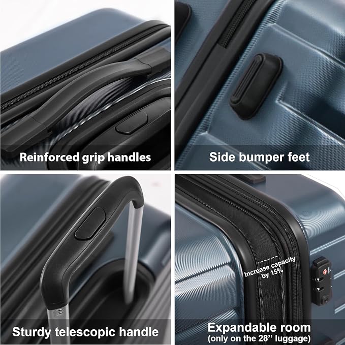 COOLIFE Luggage Expandable Suitcase PC ABS TSA Luggage 3 Piece Set Lock Spinner