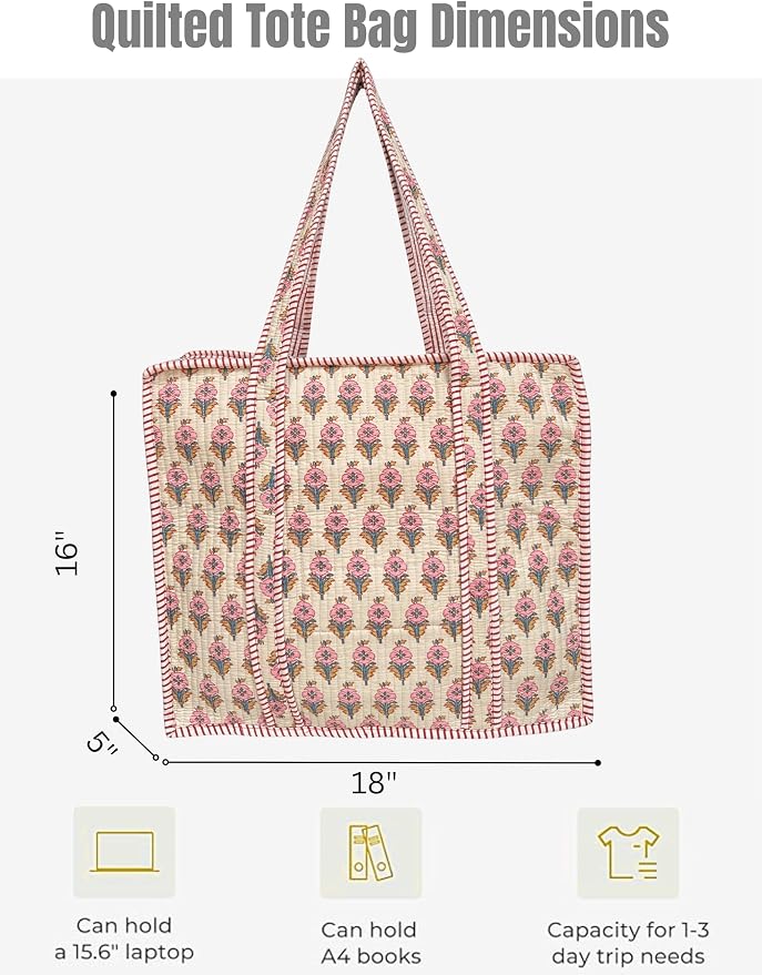 Cotton Quilted Tote Bag for Women – Large Beach & Travel Tote