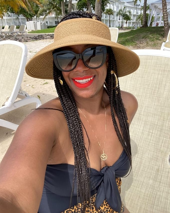 FURTALK Sun Hats for Women Wide Brim Beach Hat Straw Visor Ponytail Summer UV